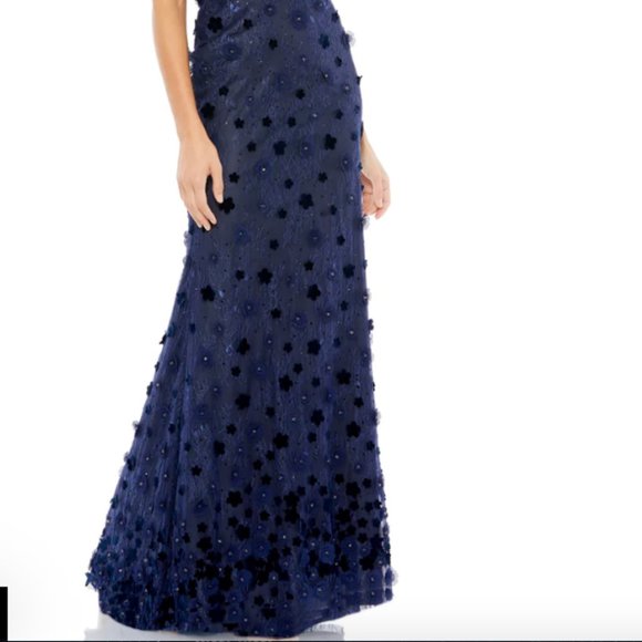 MAC DUGGAL FLORAL APPLIQUE FLUTTER SLEEVE MIDNIHGT NAVY GOWN sz 16 - Picture 4 of 5